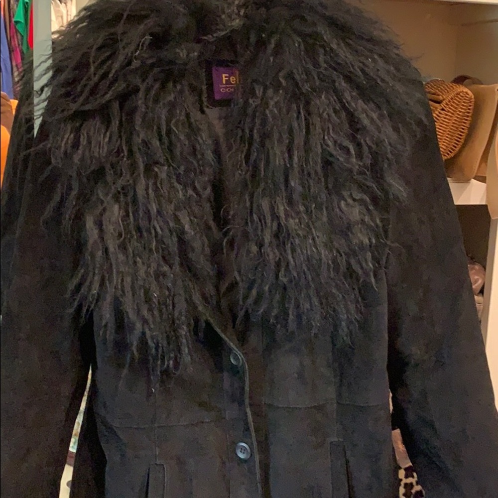 Suede leather jacket with fur